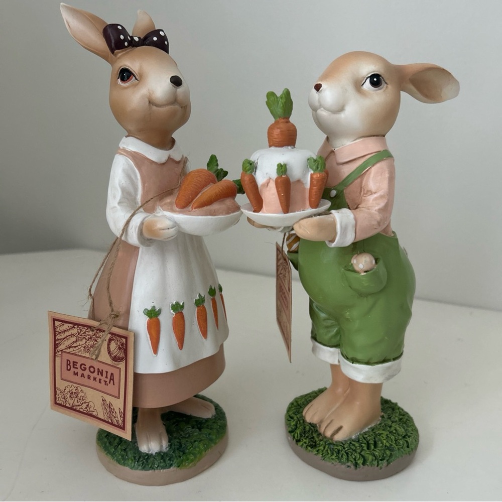 Easter Bunny Rabbit w Carrots Figurine Set- Farmers Primitive Style Peter Rabbit - Picture 11 of 13